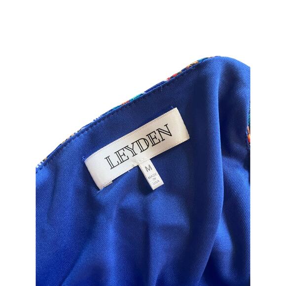 LEYDEN Womens DRESS MED Spaghetti Strap Tiered Bodice Lined V-Neck Blue White - Picture 6 of 9